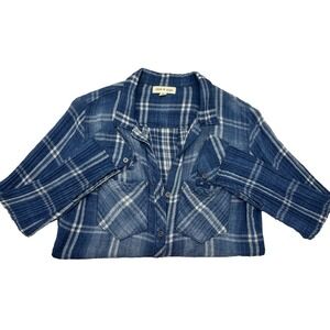 Cloth & Stone Anthropologie Blue Plaid Long Sleeve Button Shirt Top Size Small